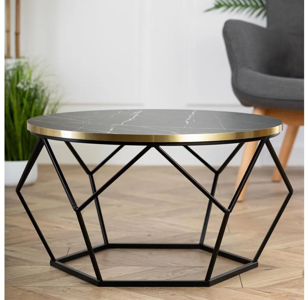 HowHomely Konferenčný stolík DIAMOND 40x70 cm čierna/zlatá 10-1562-70-B-BMG