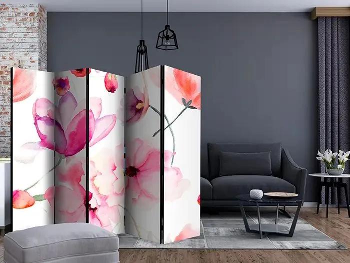 Paraván - Pink Flowers II [Room Dividers] Veľkosť: 225x172, Verzia: Jednostranný
