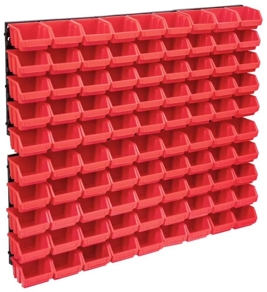96-dielna súprava úložných košov s nástennými panelmi červeno-čierna 150806