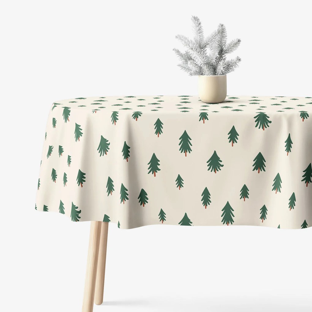 Goldea oválny obrus z pevnej bavlny - stromčeky na režnom 140 x 180 cm