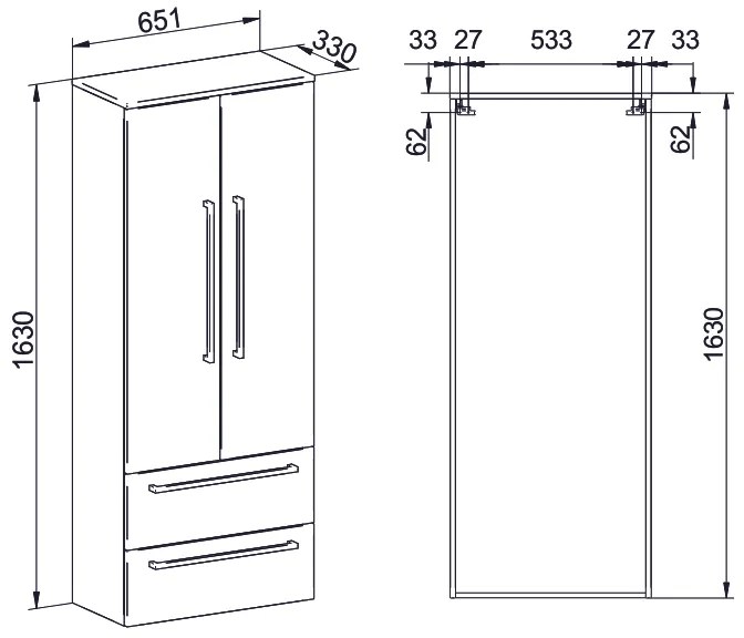 Mereo Bino, kúpeľňová skrinka vysoká 163 cm, dvojitá, Multidecor, Lávovo sivá, MER-CN699LAS1