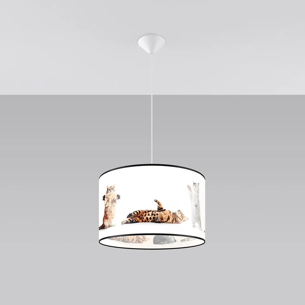 Detské závesné svietidlo Kitty, 1x plastové tienidlo so vzorom, (fi 40cm)