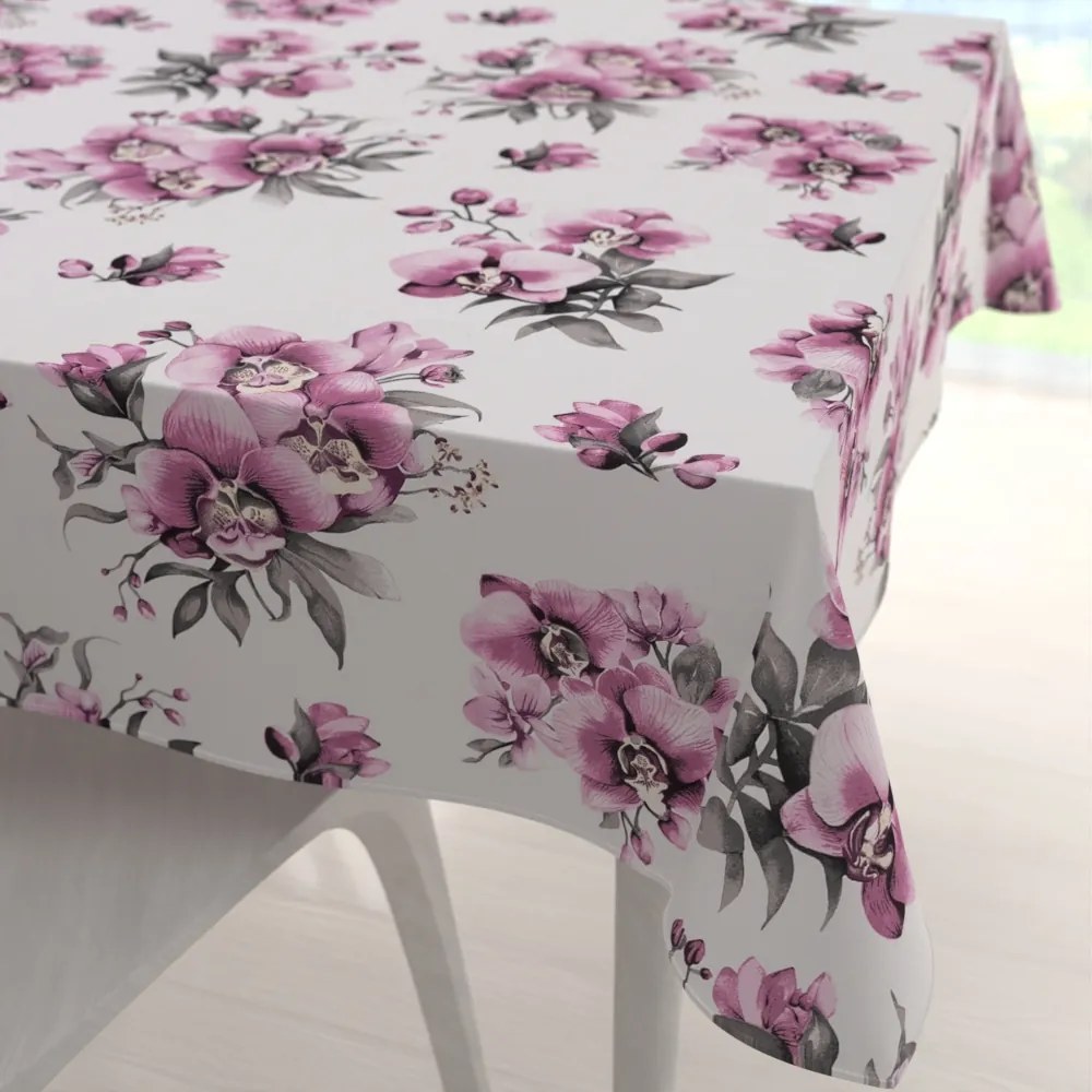 Biante Bavlnený štvorcový obrus Sandra SA-623 Lila orchidey na bielom 80x80 cm