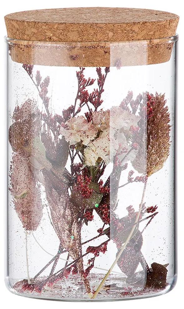Gilde Sušené kvety v skle s glitrami, červené, 12,5 cm
