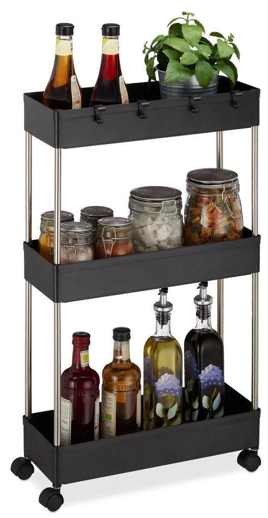 Vozík s 3 úrovňami a kolieskami RD9868 čierna