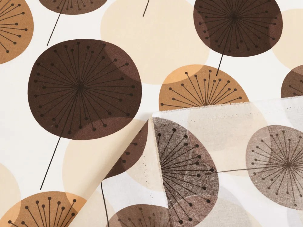 Biante Detský bavlnený záves Sandra SA-488 Hnedo-béžové designové púpavy 150x250 cm