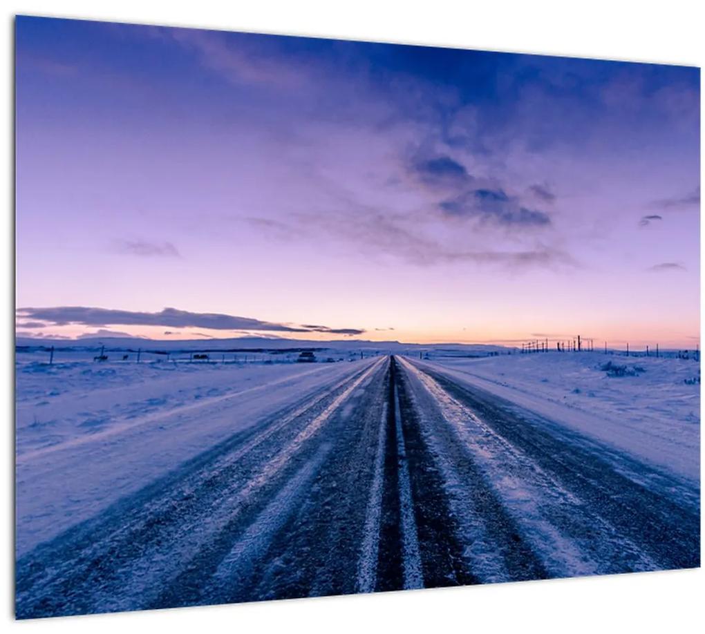 Sklenený obraz cesty v zime (70x50 cm)