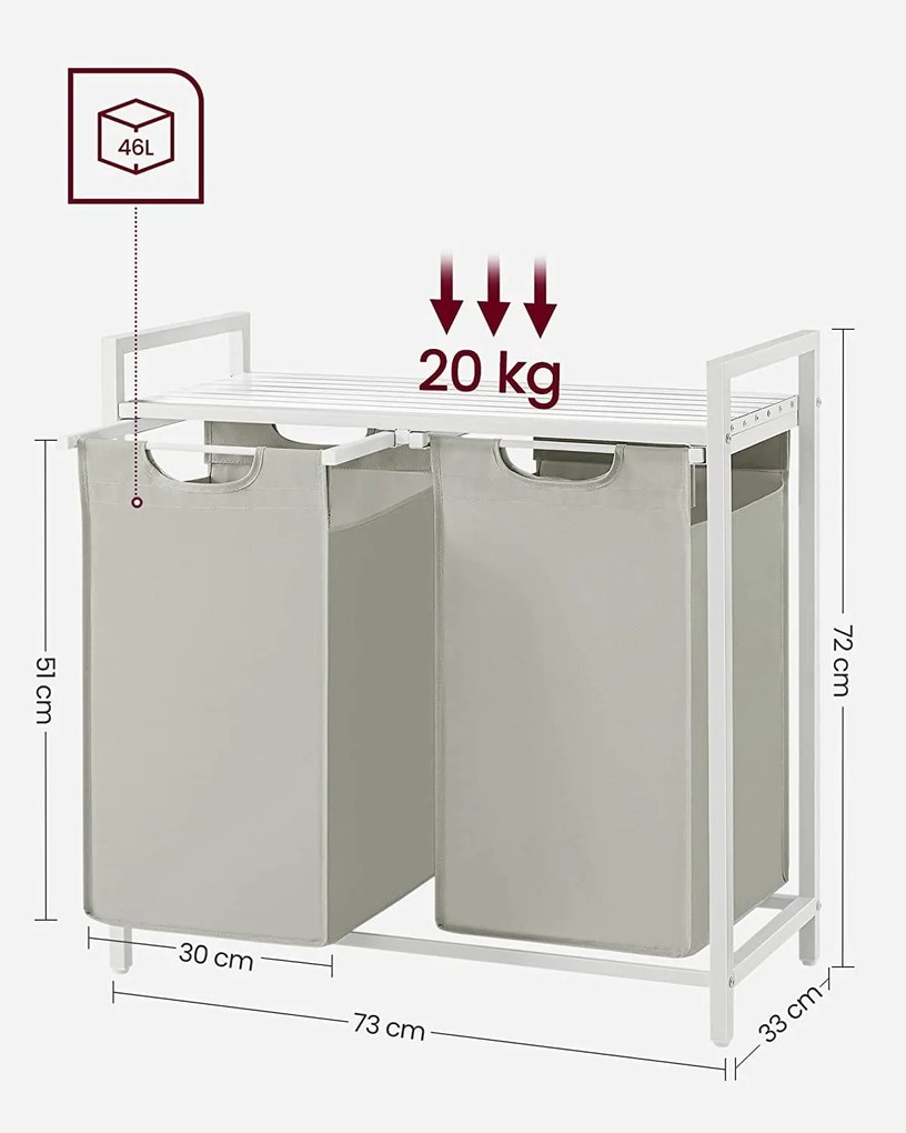 Dekorstudio Kôš na pranie dvojkomorový v bielej farbe - BLH201W01