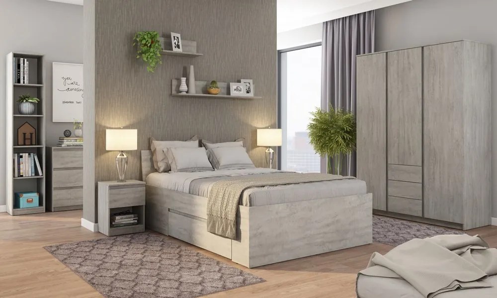 Posteľ so zásuvkami Carlos 140x200, šedý beton