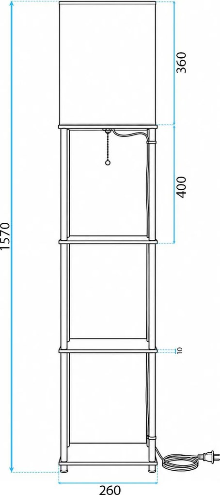 Toolight Toolight, JNH050-1F, stojaca lampa s poličkami a jutovým tienidlom, v. 157 cm, 1×E27, čierna, 58349