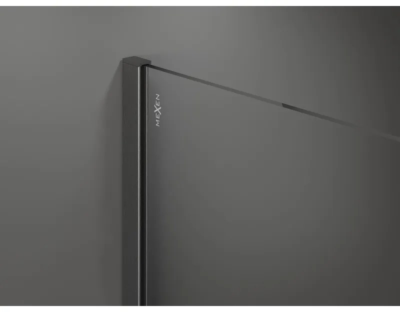 Mexen Kioto+, sprchová zástena Walk-In s poličkou a vešiakom 70 x 200 cm, 8mm číre sklo, grafitový profil, 800-070-121-66-00