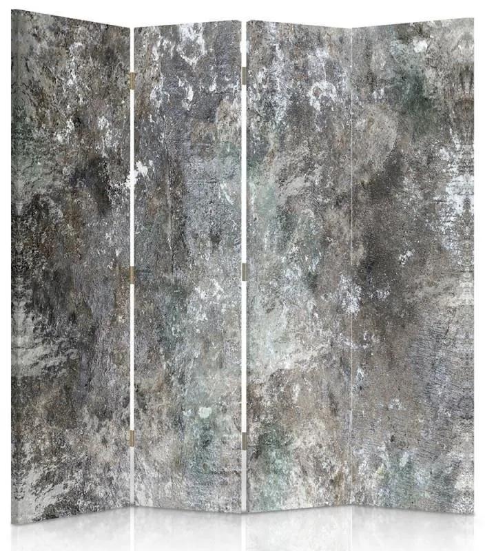 Ozdobný paraván, Betonová stěna - 145x170 cm, štvordielny, obojstranný paraván 360°