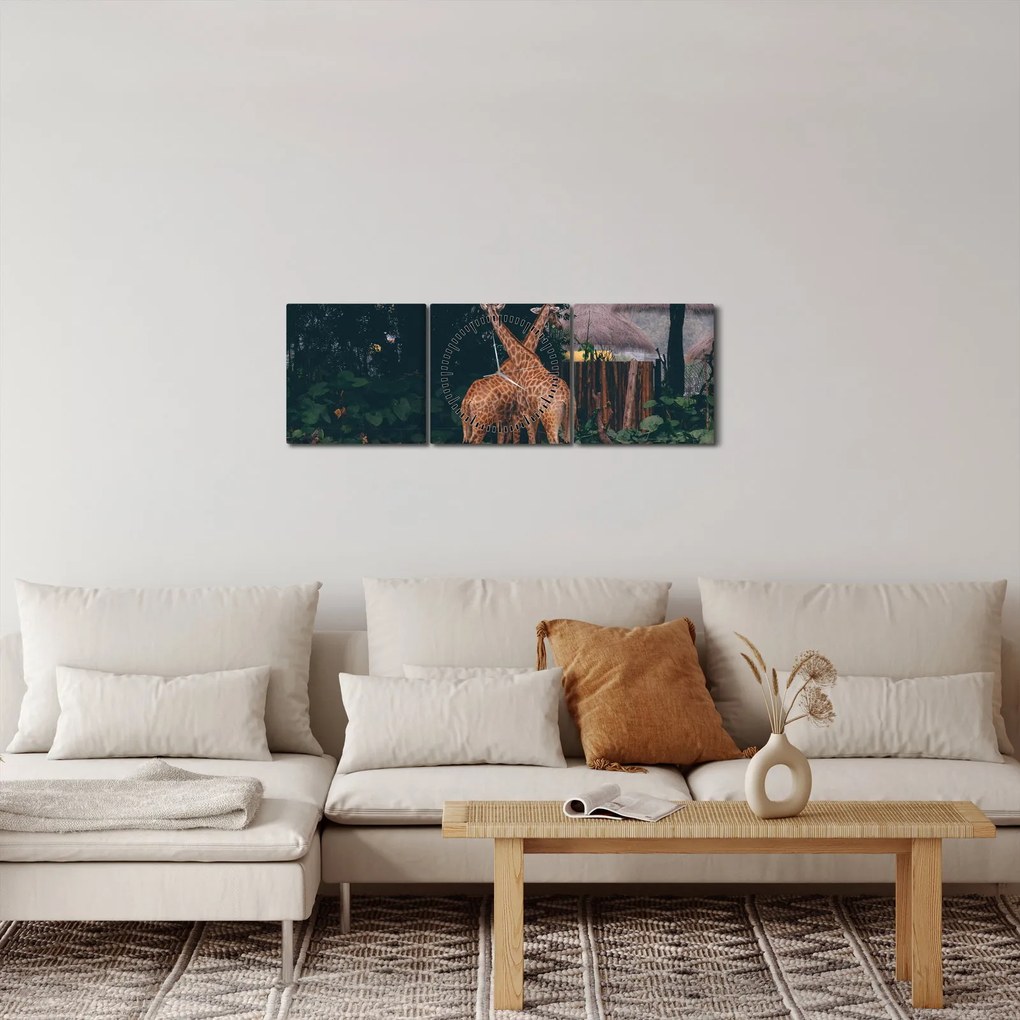 Obraz dvoch žiráf (s hodinami) (90x30 cm)