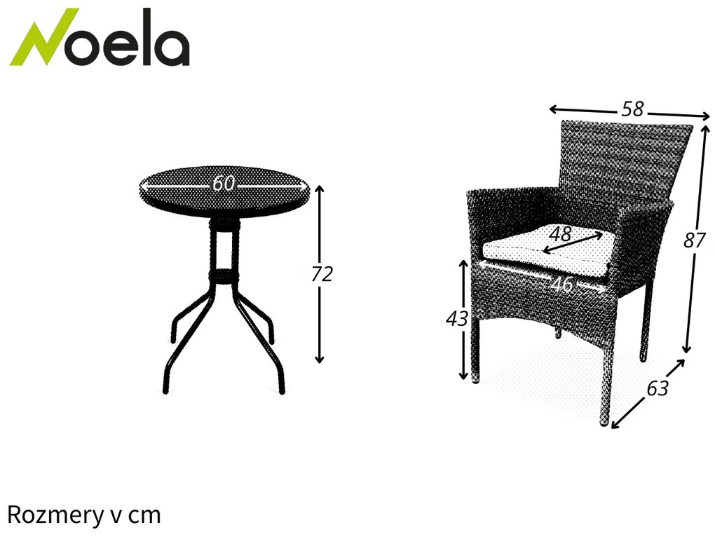 Noela Balkónový set Nina + 2x ratanové kreslo Bali PREMIUM