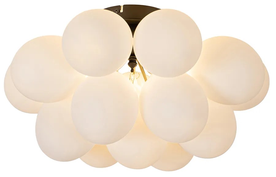 Art Deco stropné svietidlo čierne s opálovým sklom 4-žiarovkové - Uvas