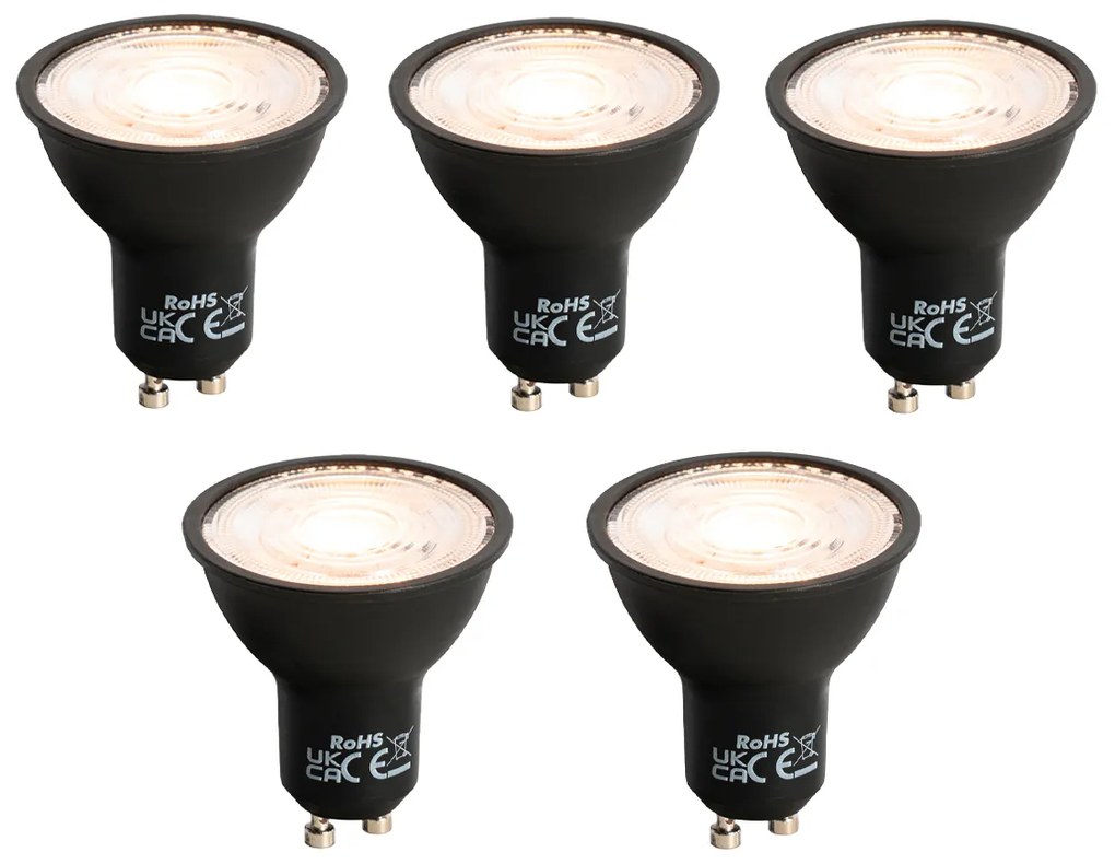 Sada 5 stmievateľných LED žiaroviek GU10 čiernych 6W 500lm 2700K
