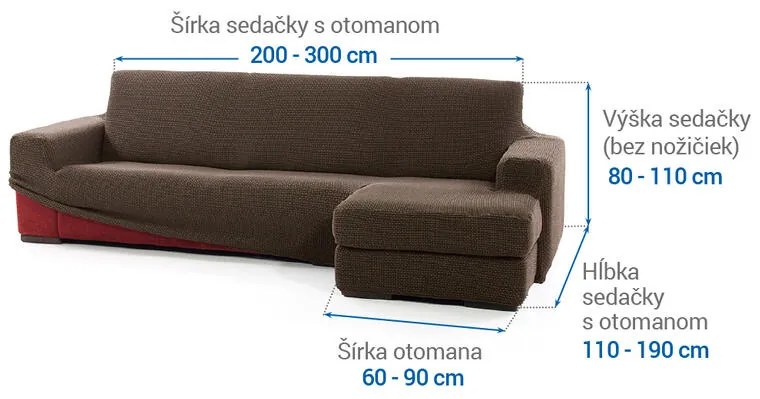 Super strečové poťahy NIAGARA tabaková sedačka s otomanom vpravo (š. 200 - 300 cm)