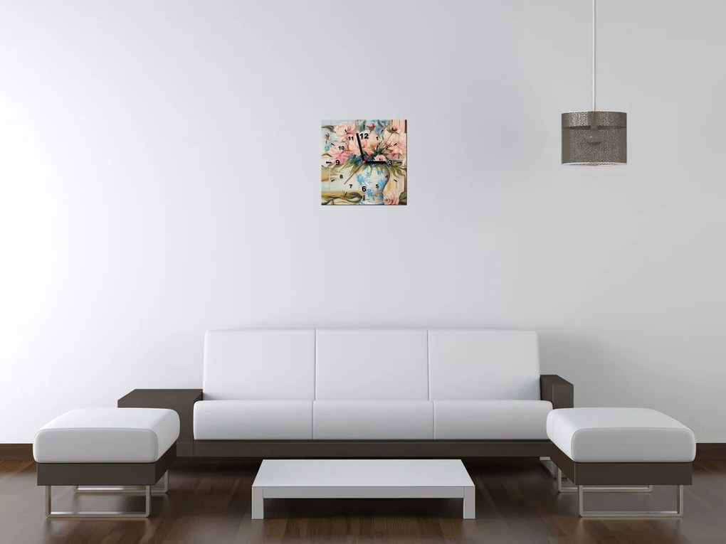 Gario Obraz s hodinami Farebné kvety vo váze Rozmery: 30 x 30 cm