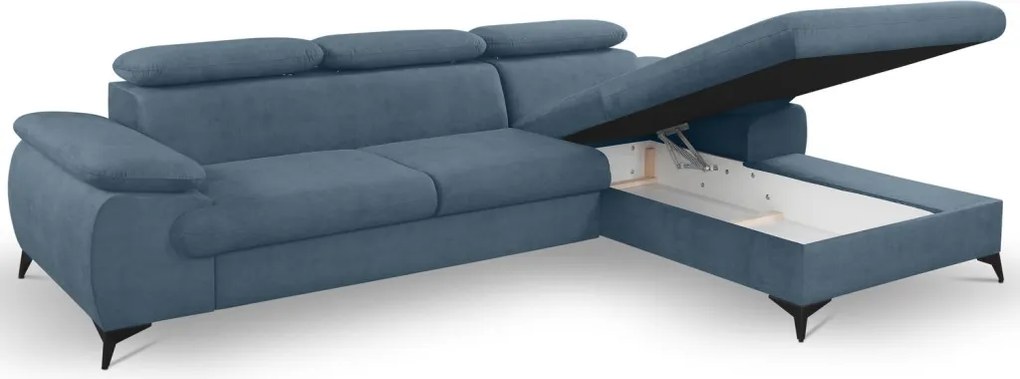 Rohová sedacia súprava Scala, denimovo modrá látka, pravý roh