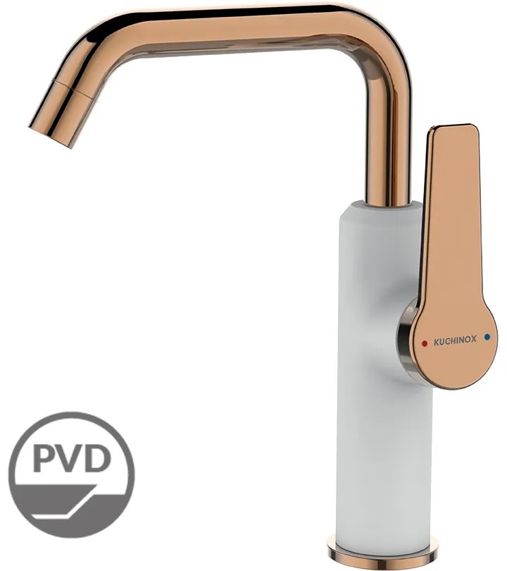 Kuchinox Alanis, umývadlová batéria s výtokom v tvare L, h-235, biela-ružové zlato, LAV-BQI_625D
