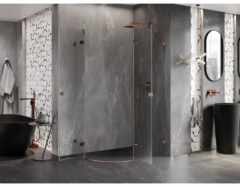 Mexen Lunar, pravý polkruhový sprchový kút 100 x 70 cm, 8mm číre sklo, profil ružové zlato, 833-100P-070L-60-00