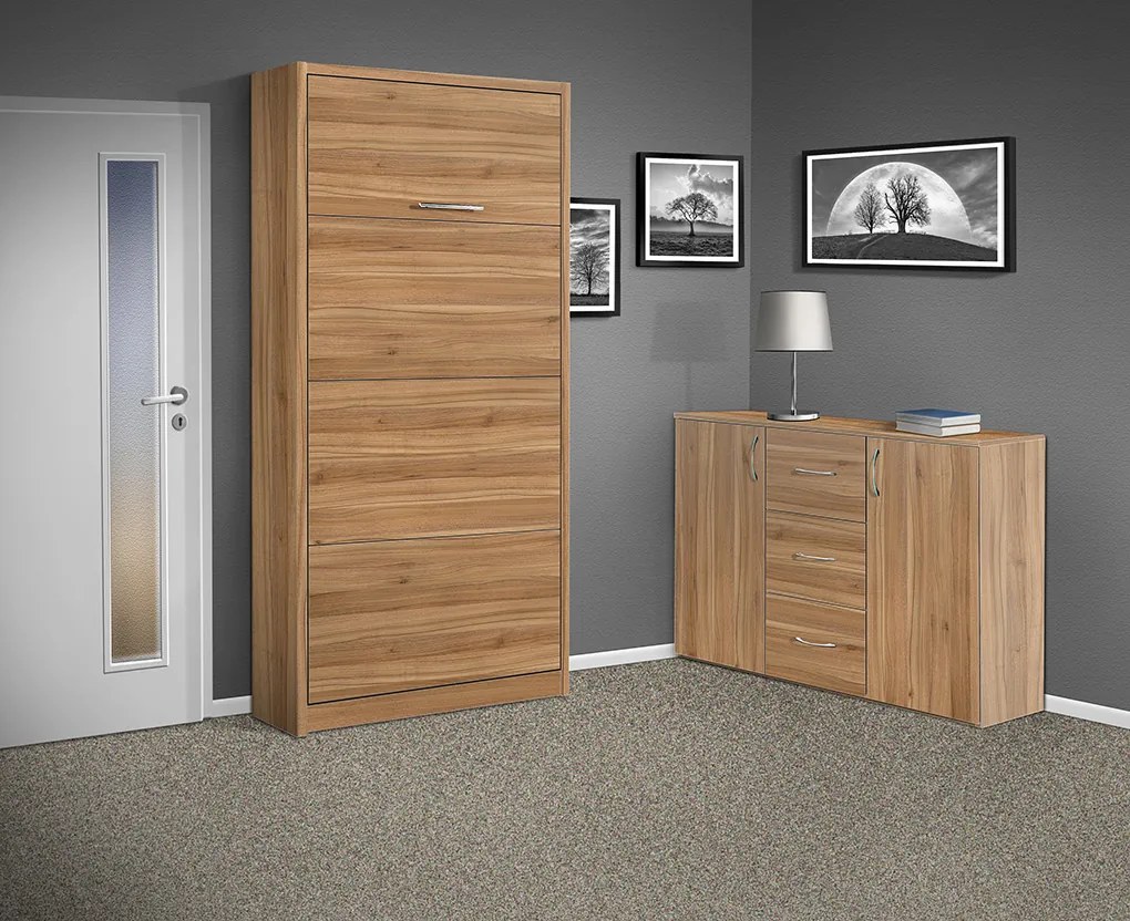 Nabytekmorava Sklápacia posteľ VS 3054 P - 200x90 cm farba lamina: orech lyon/biele dvere