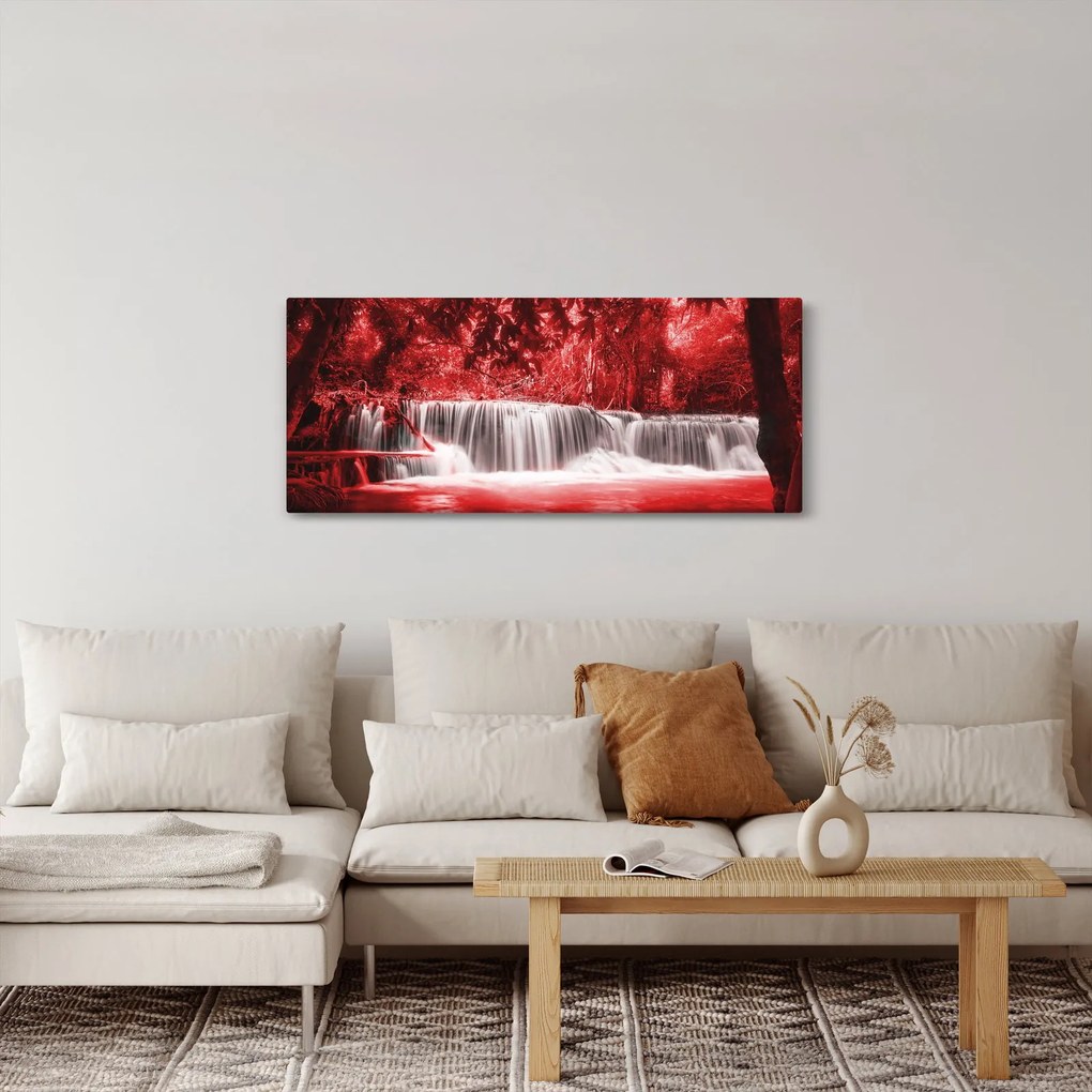 Obraz - Červený, vodopád (120x50 cm)