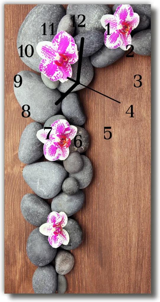 Nástenné hodiny vertikálne  Kvety Stones farebné orchidey