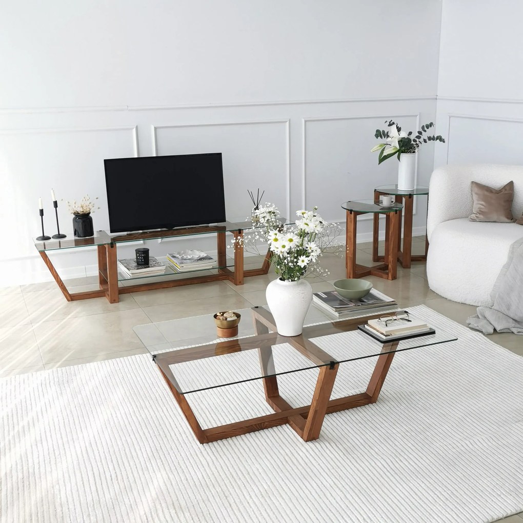 Konferenčný stolík Amalfi orech/tvrdené sklo