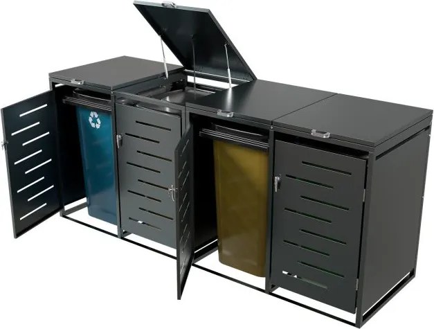 Kovový prístrešok pre 4 popolnice, antracit, 264×116×80 cm