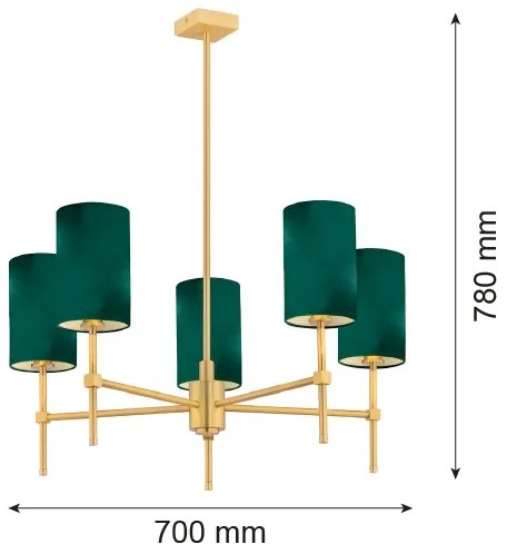 Argon 2147 - Luster na tyči ABRUZZO 5xE14/7W/230V mosadz/zelená