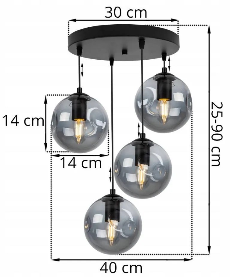 Závesné svietidlo Monako, 4x sklenené tienidlo (výber z 3 farieb), o