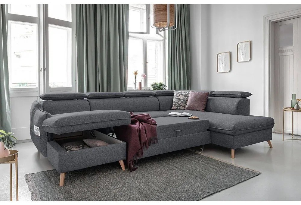 Tmavosivá rozkladacia rohová pohovka (pravý roh) Sweet Harmony – Miuform