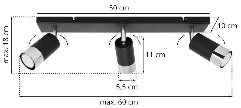 Stropné svietidlo HUGO, 3x čierne/chrómové kovové tienidlo, (možnosť polohovania)