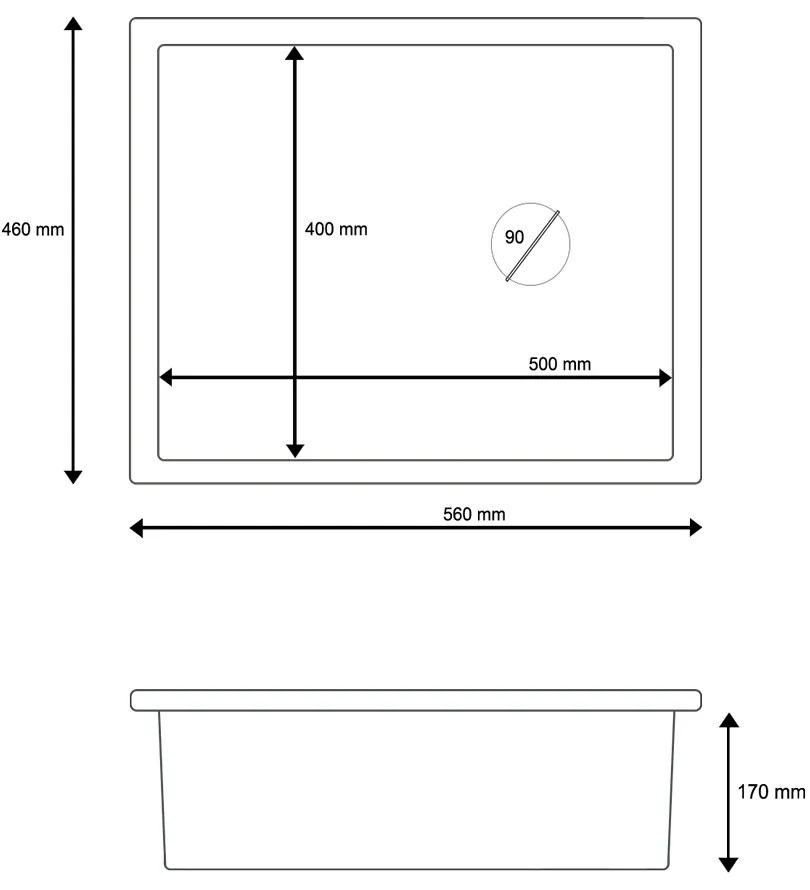 Gamma Decor 5040, 1-komorový granitový drez 560x460x180 mm, čierna škvrnitá, GMA-ZLE000081