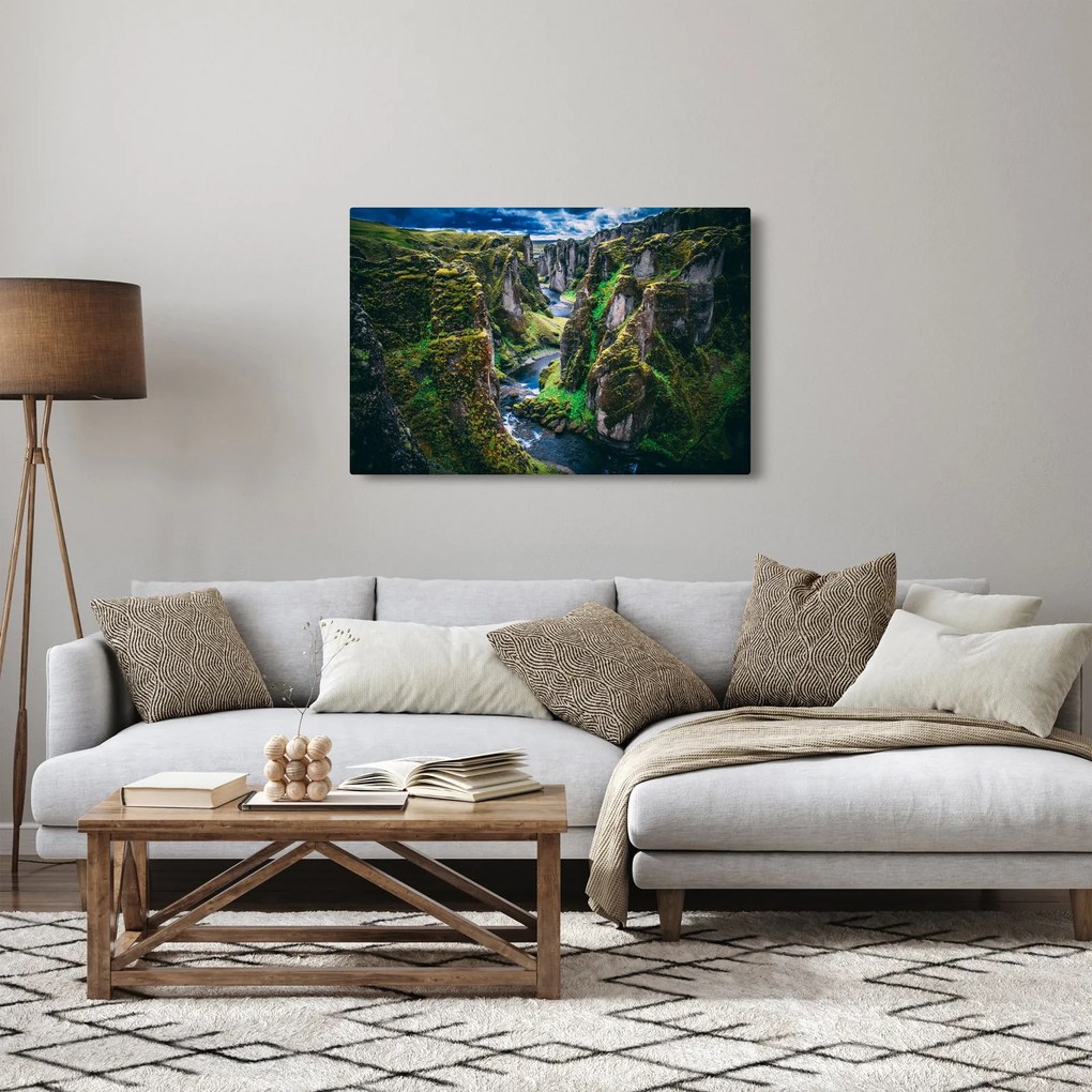 Obraz - Rieka v skalnatom údolí (90x60 cm)