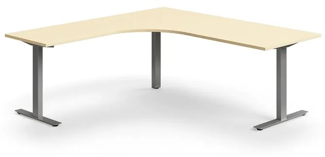 Kancelársky stôl QBUS, rohový, 2000x2000 mm, T-rám, strieborný rám, breza