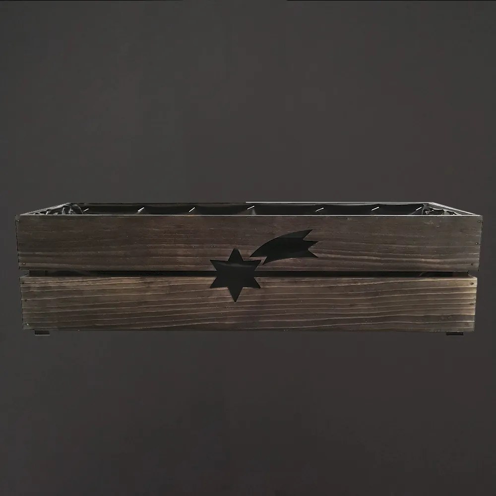 AMADEA Drevený vianočný kvetináč s kométou tmavý, vo vnútri s čiernou fóliou, 62x21,5x17cm, český výrobok