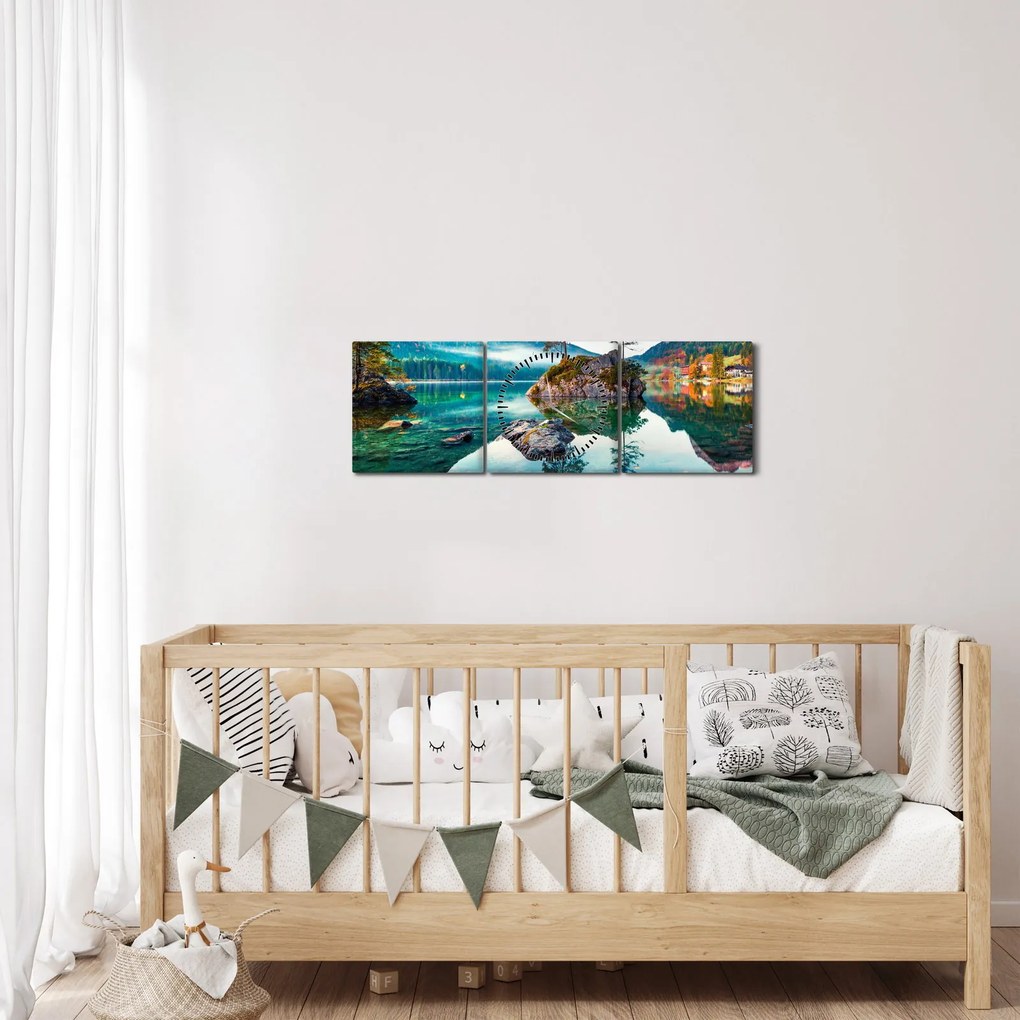 Obraz - Jazero Hintersee, Bavorské Alpy, Rakúsko (s hodinami) (90x30 cm)