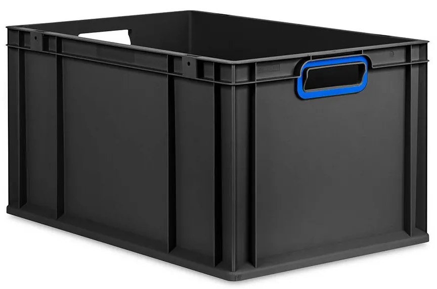 Sada 3 kusov - Eurobox Next Gen 2.0 Cycle - Stohovateľný kontajner s otvorenými rukoväťami - Modrý - 600 x 400 x 320 mm - Antracit