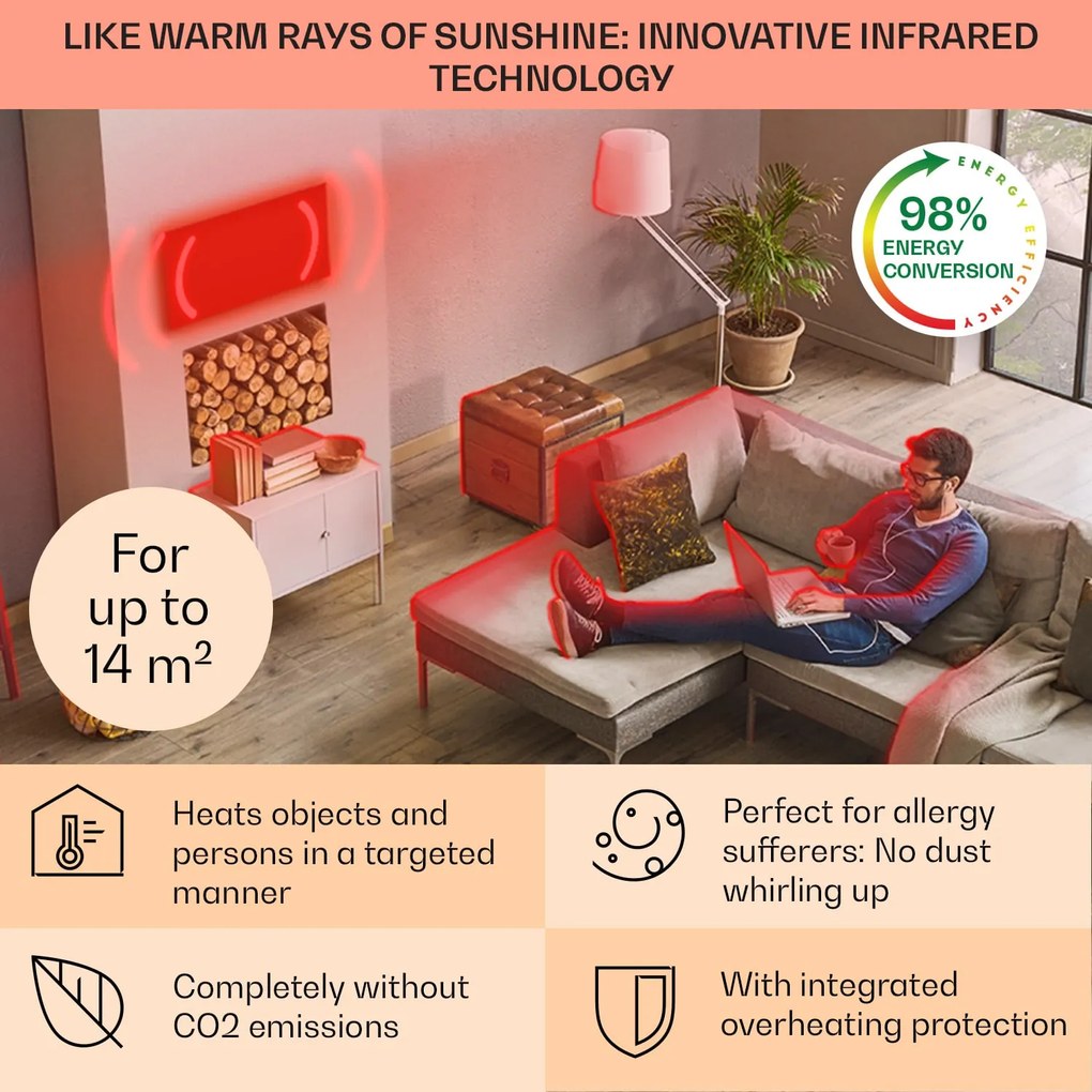 Klarstein Wonderwall Air Art, infračervený smart ohrievač, 60 x 120 cm, 700 W, nástenná inštalácia, aplikácia, zlaté linky