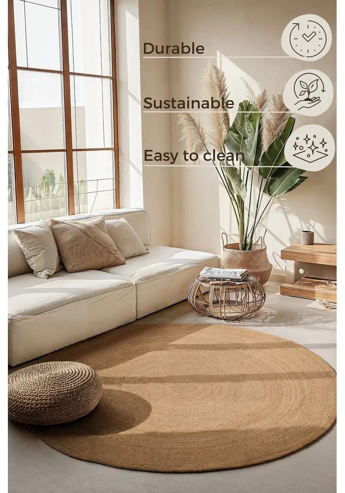 Obojstranný jutový okrúhly koberec v prírodnej farbe ø 100 cm Braided – Hanse Home