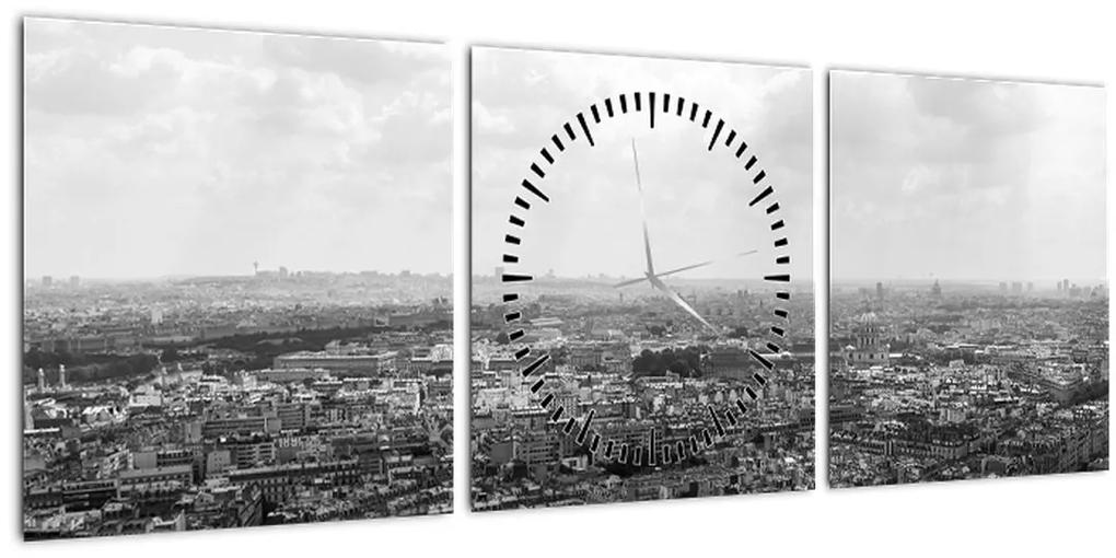 Obraz - Strechy domov v Paríži (s hodinami) (90x30 cm)