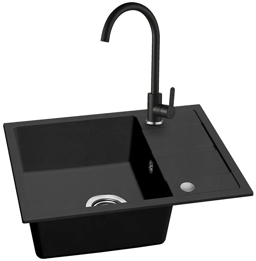 Granitový drez Pico 560x440 čierny + batéria