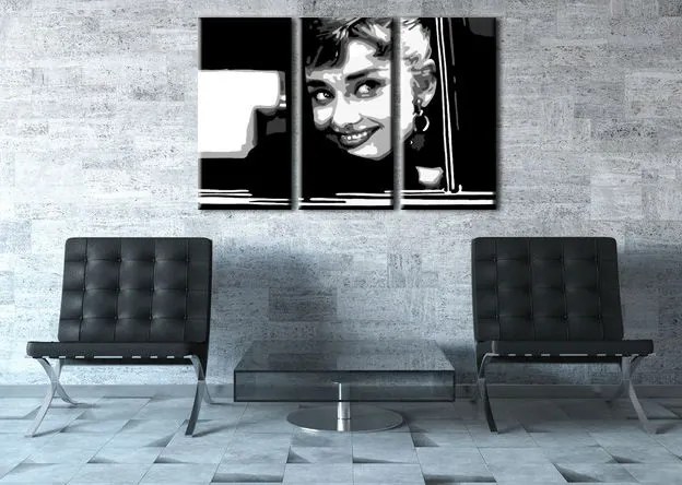 Ručne maľovaný POP Art obraz Audrey HEPBHURN 3 dielny  ah1