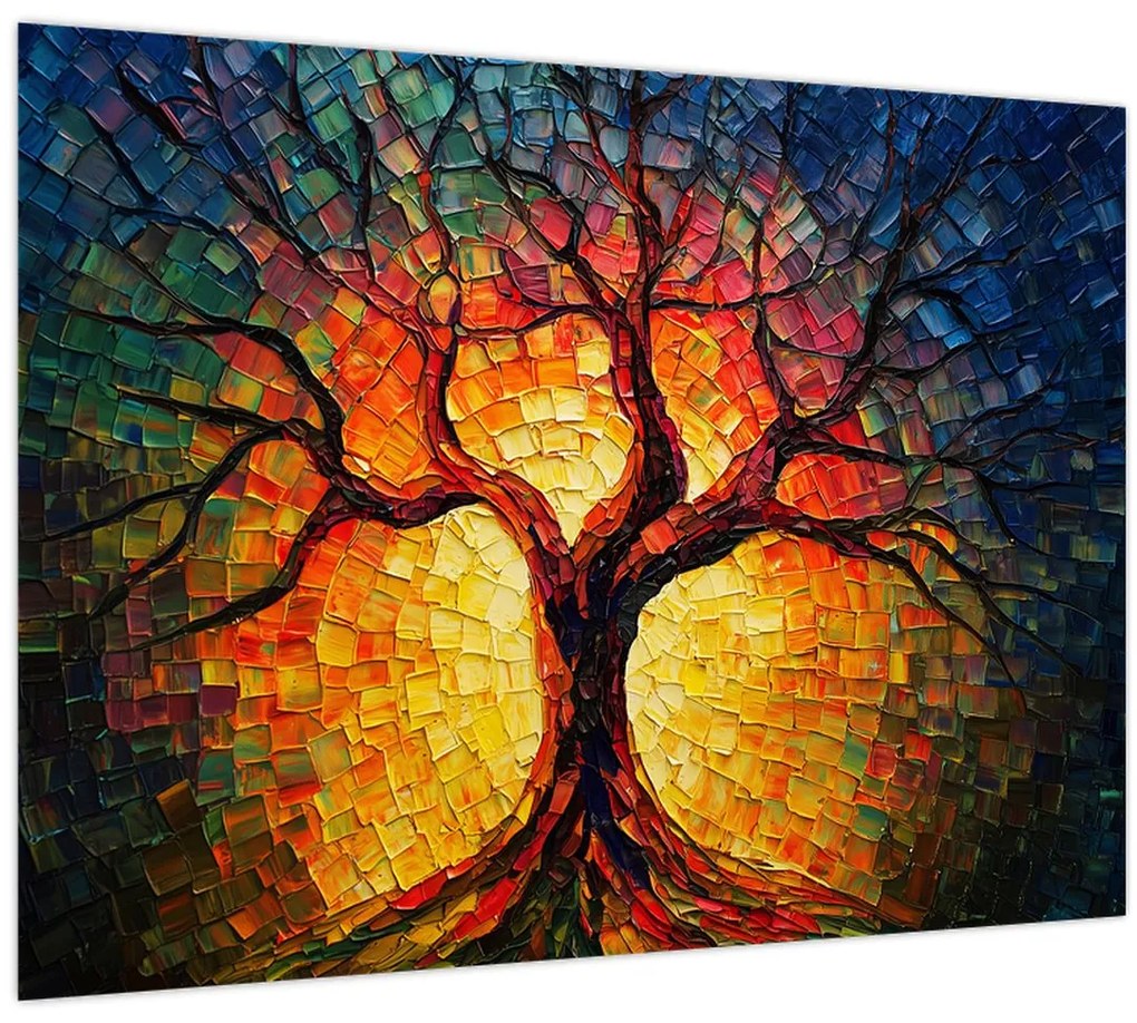 Sklenený obraz - Strom života v mozaike (70x50 cm)