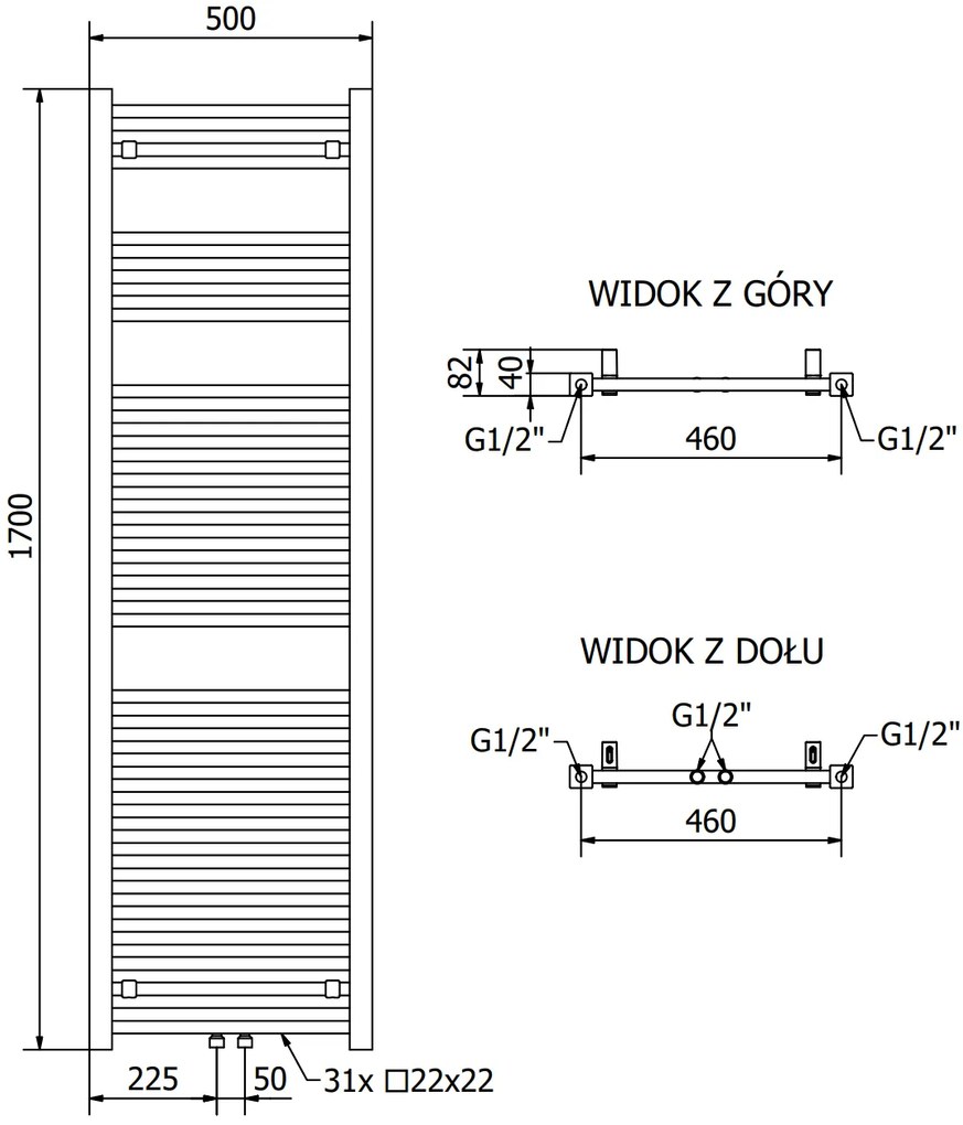 Mexen Pluton, elektrické vykurovacie teleso 1700x500 mm + vykurovacia tyč 900 W, čierna, W106-1700-500-2900-70