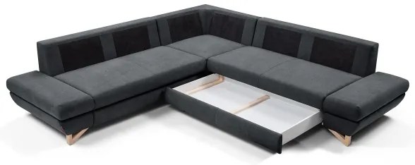 Rozkladacia rohová čalúnená sedacia súprava do tvaru L s úložným priestorom AVESTA, antracit
