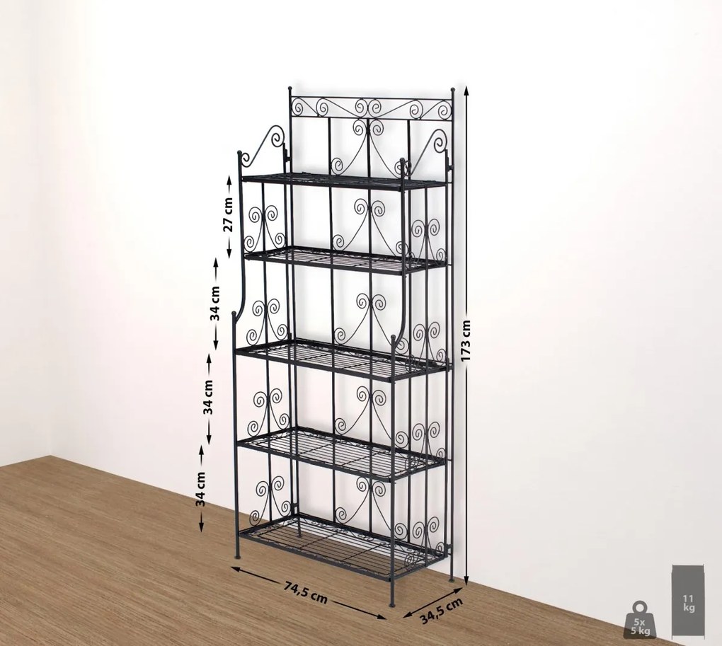 Kovová polica regál Caria - Čierna