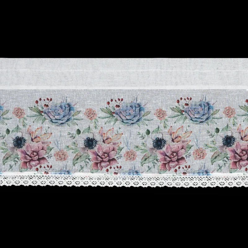 Dekorstudio Kuchynská záclonka DORA zdobená kvetinovou potlačou a čipkou 150 x 30 cm